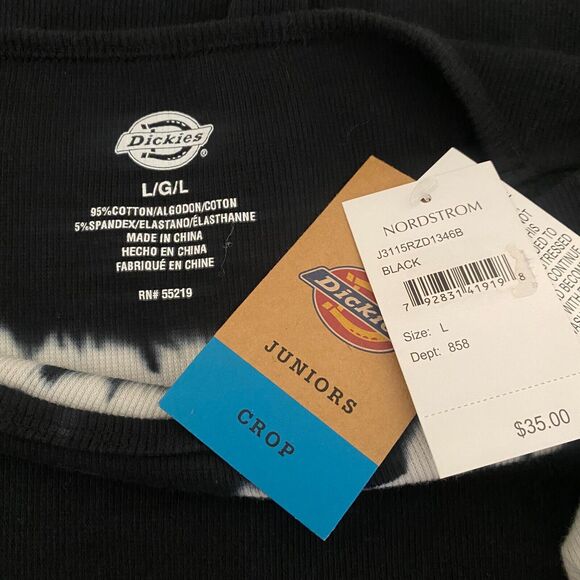 NWT Dickies Womens Black Tie Dye Long Sleeve Cropped T-Shirt Size Large - Picture 7 of 9